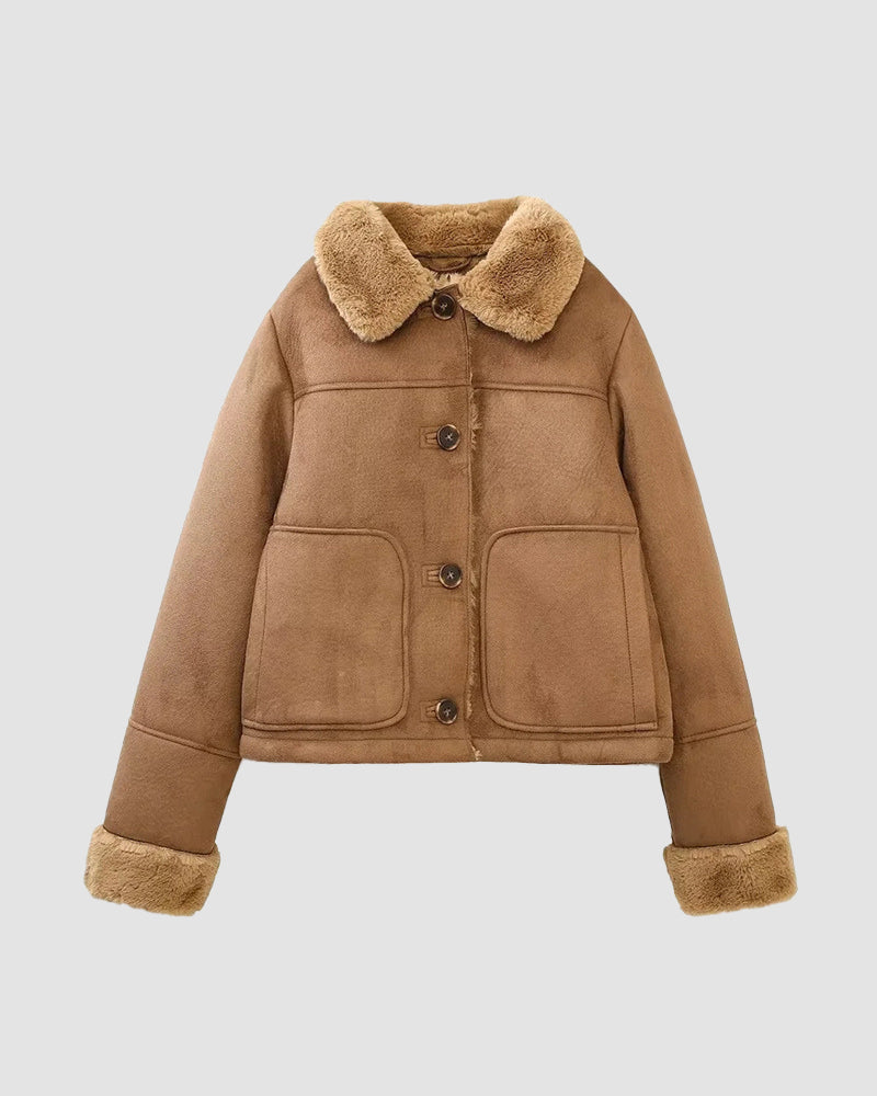 Keep Warm Lapel Fleece Cuff Short Jacket
