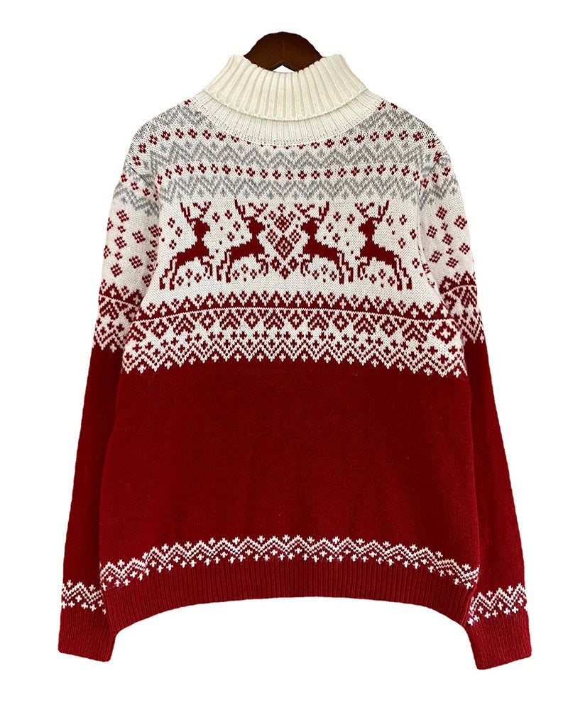 Christmas Elk High-collar Knitted Sweater