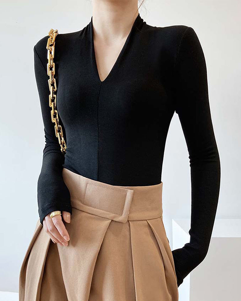 V Neck Long Sleeve T-shirt