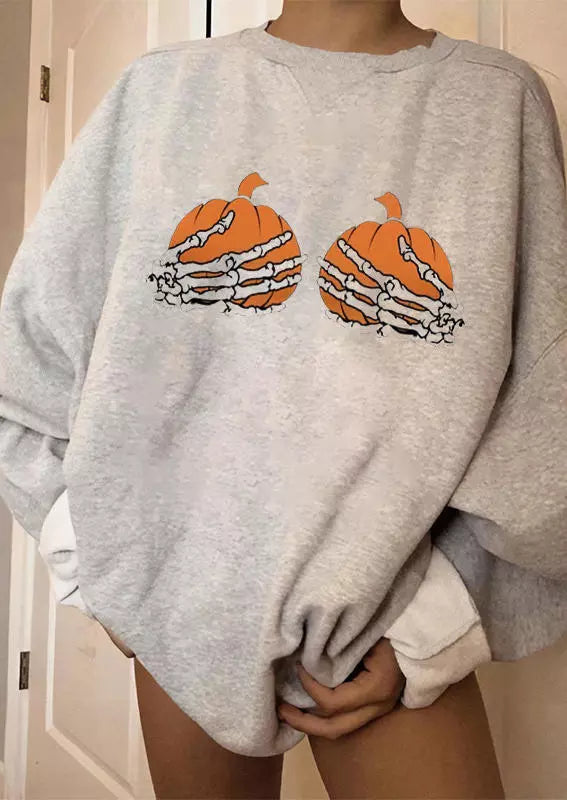 Pumpkin Skeleton Hand Pullover Sweatshirt