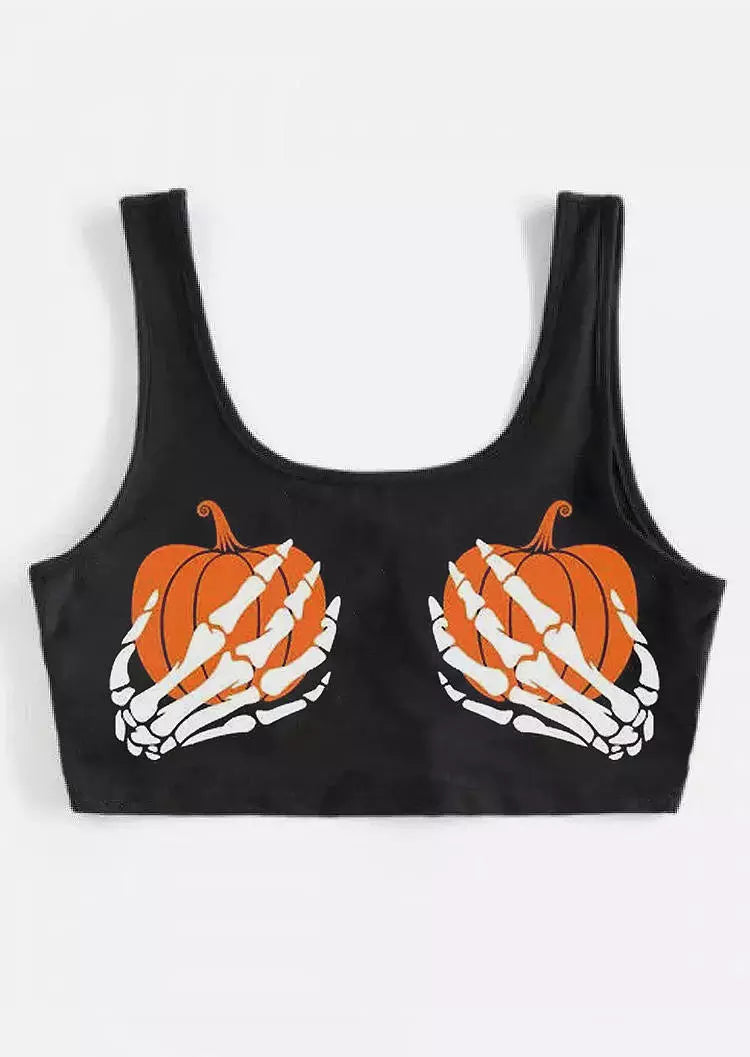 Pumpkin Skeleton Hand Crop Tank Top