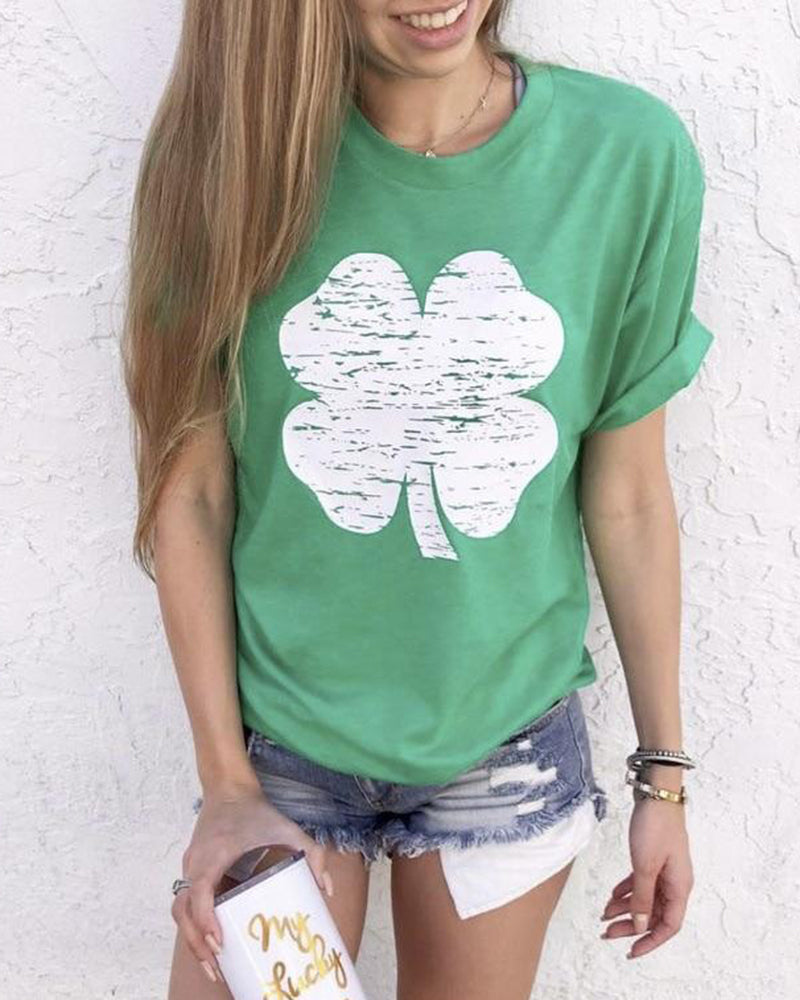 Crewneck Short Sleeve Tees St Patricks Day Shamrock Print T Shirts