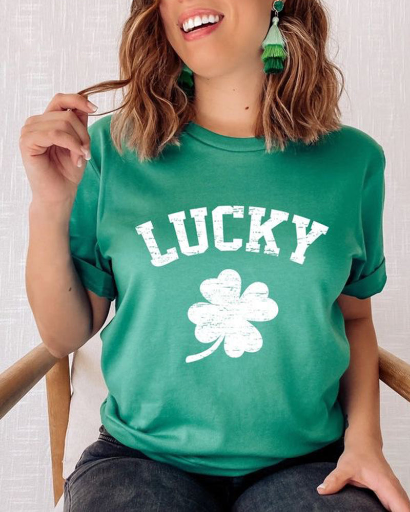 Crewneck Short Sleeve Tees St Patricks Day Shamrock Print T Shirts