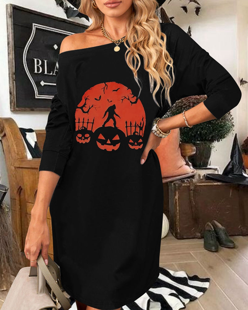Pumpkin Face Bat Mini Dress