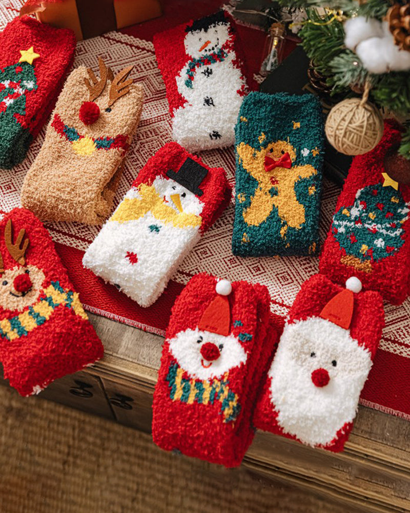 Christmas Coral Velvet Socks