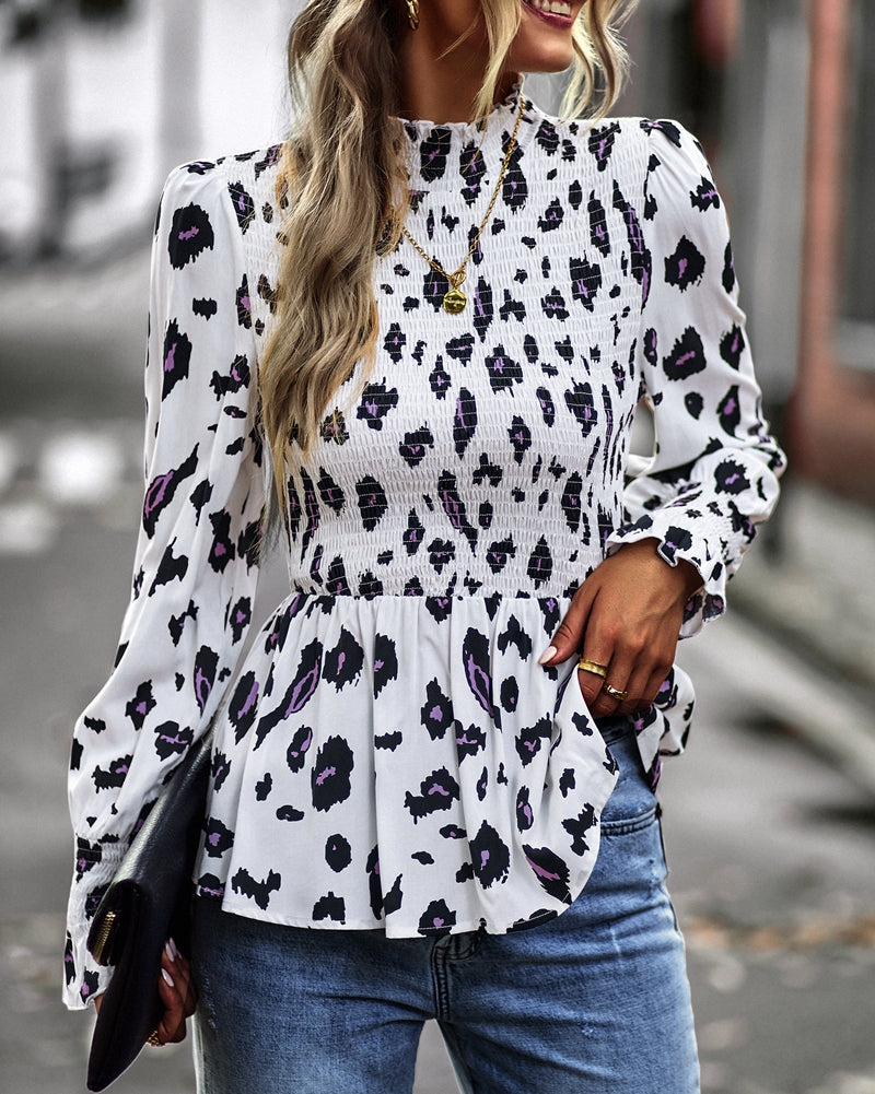 Floral Print Stand-up Collar Blouse