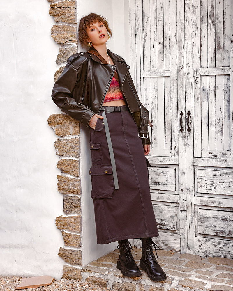 A-line High Waist Slim Skirt Women's Drawstring Slit Long Skirt