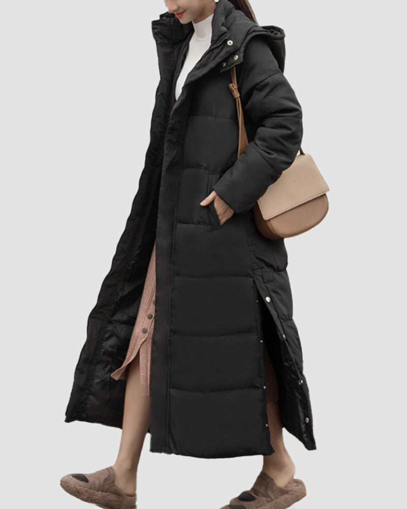 Knee Length Down Padded Jacket Long Hooded Cotton Coat