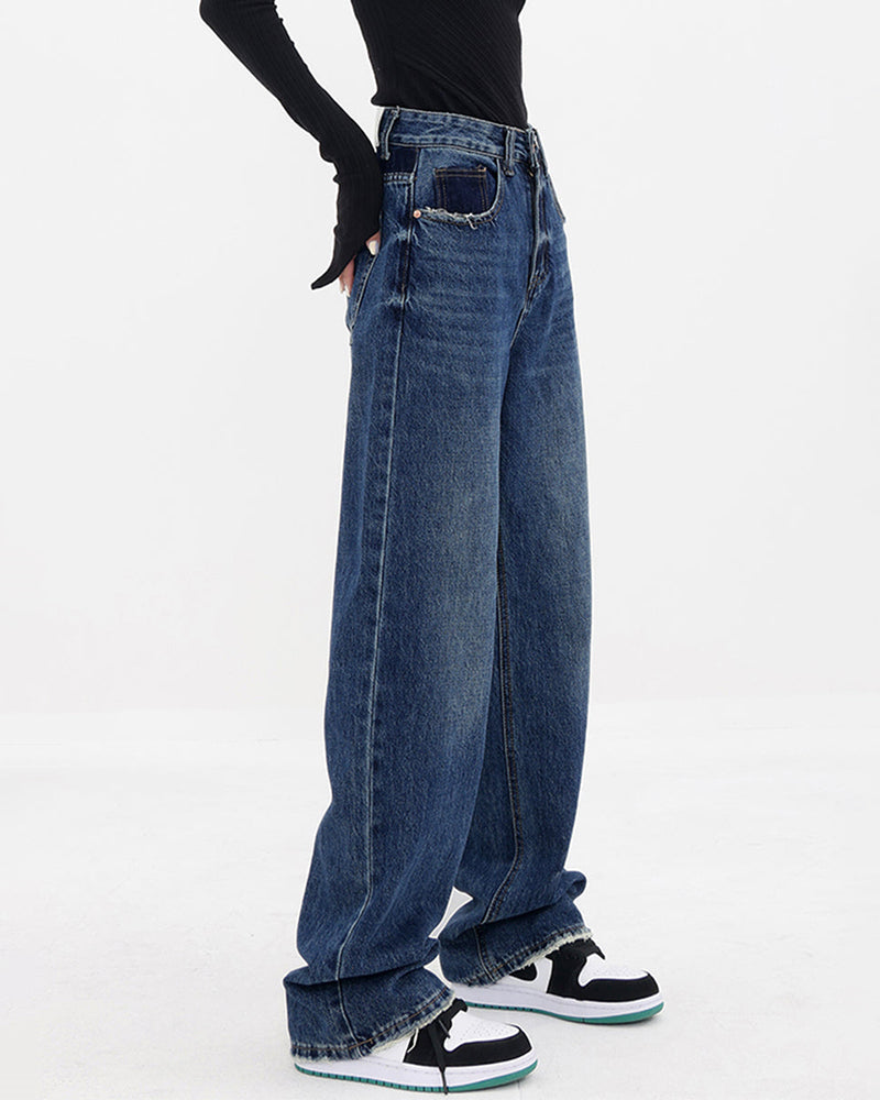 Retro Blue Gradient Jeans High Waist Wide Leg Pants