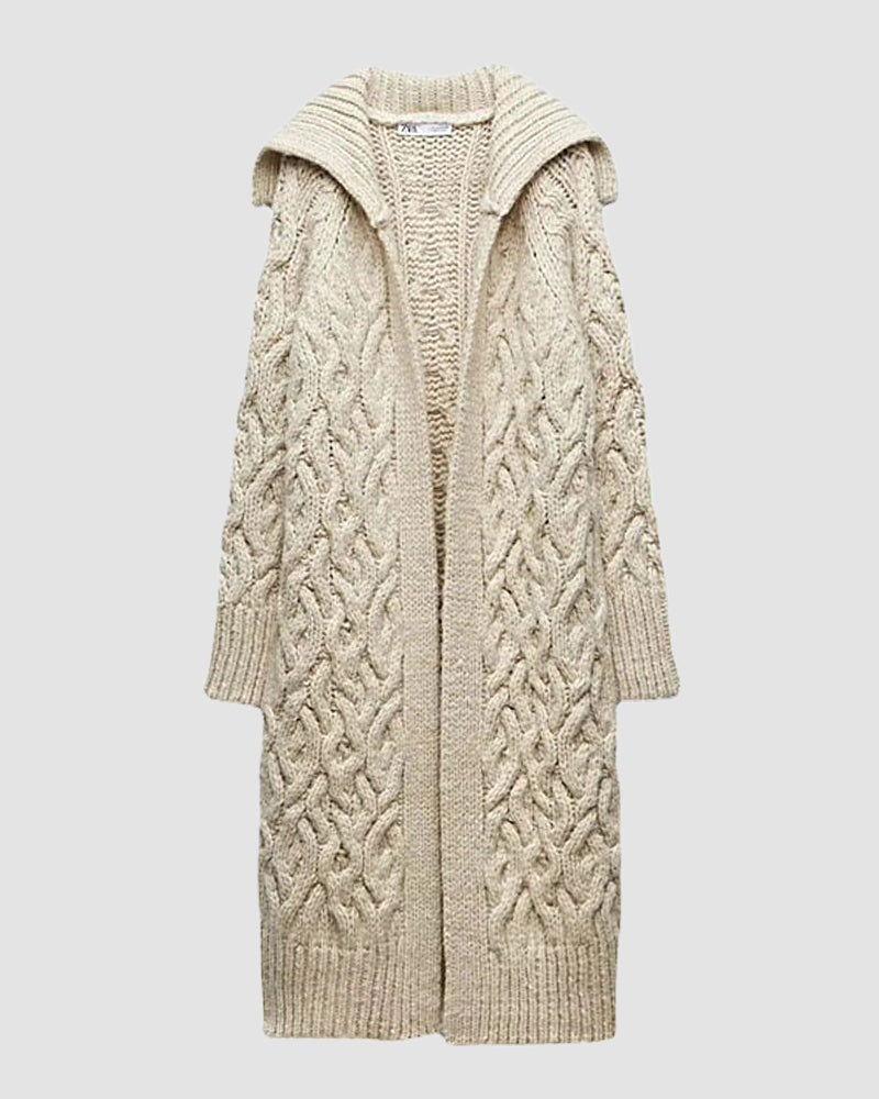 Retro Long Eight-strand Knitted Cardigan