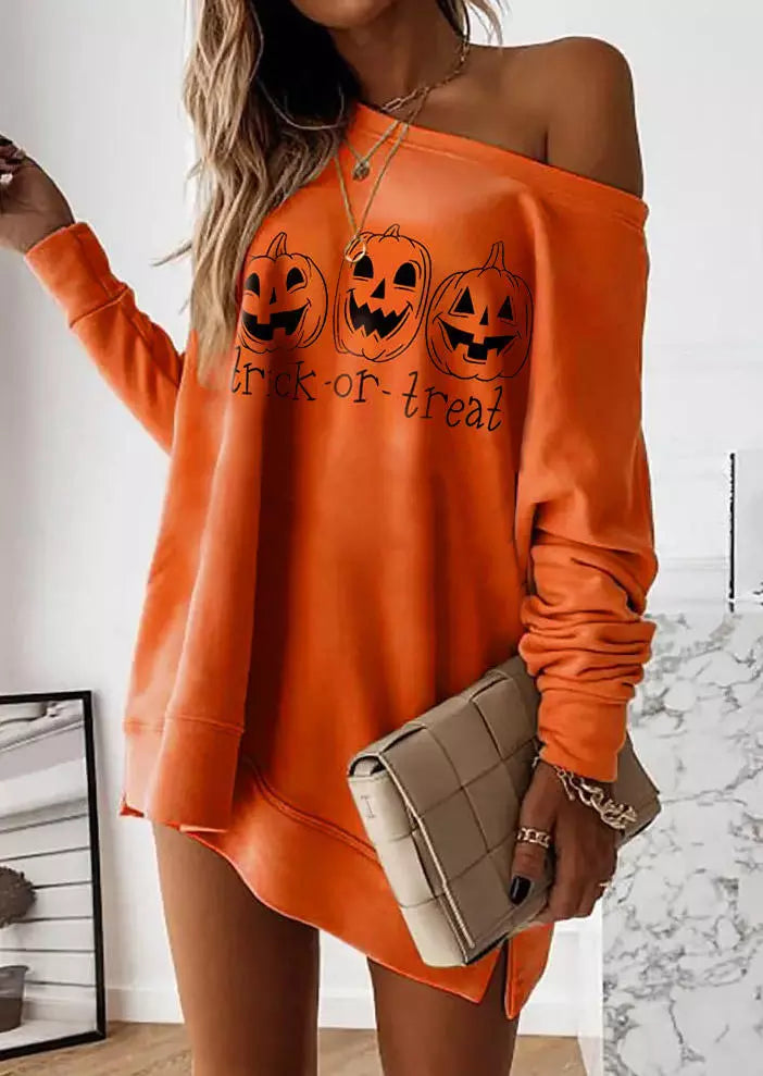 Trick Or Treat Pumpkin Face Sweatshirt Mini Dress