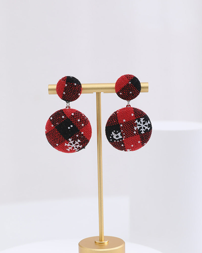 Christmas Snowflake Geometric Grid Round Earrings