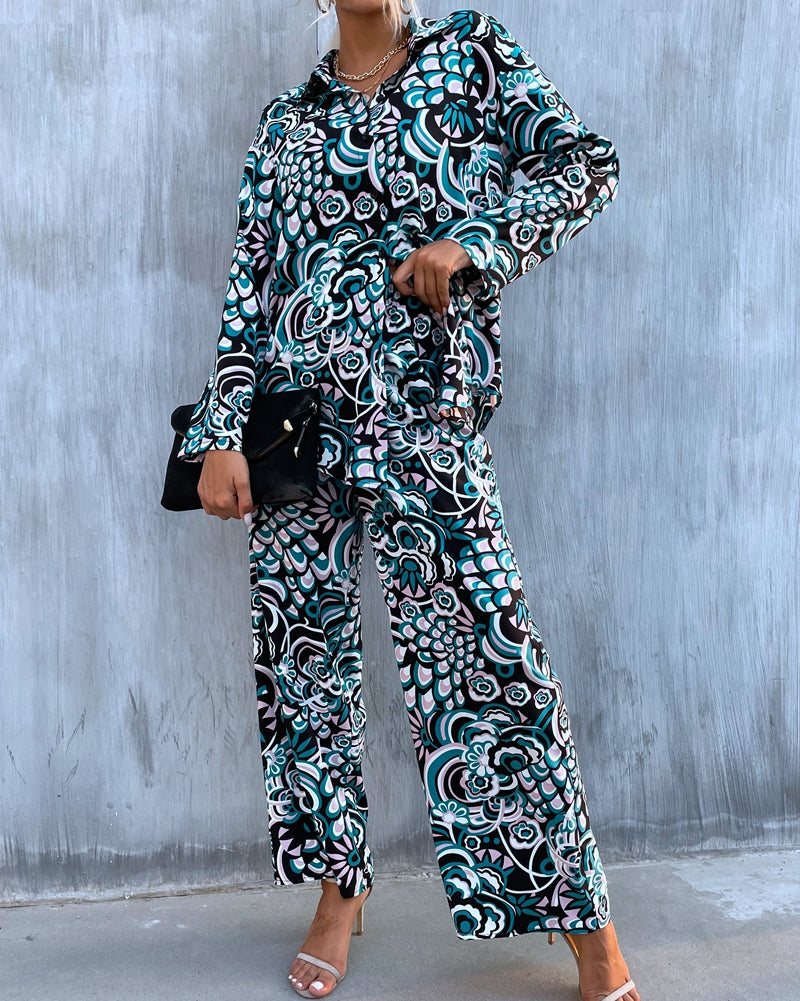 Full print Wide leg Shirt & Pants