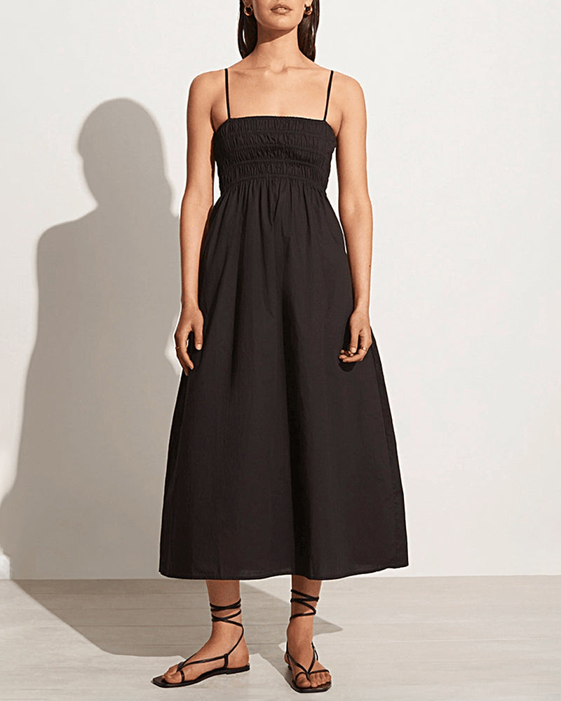Long Spaghetti Strap Sleeveless Sundress Casual Boho Beach Pleated Flowy Midi Dress