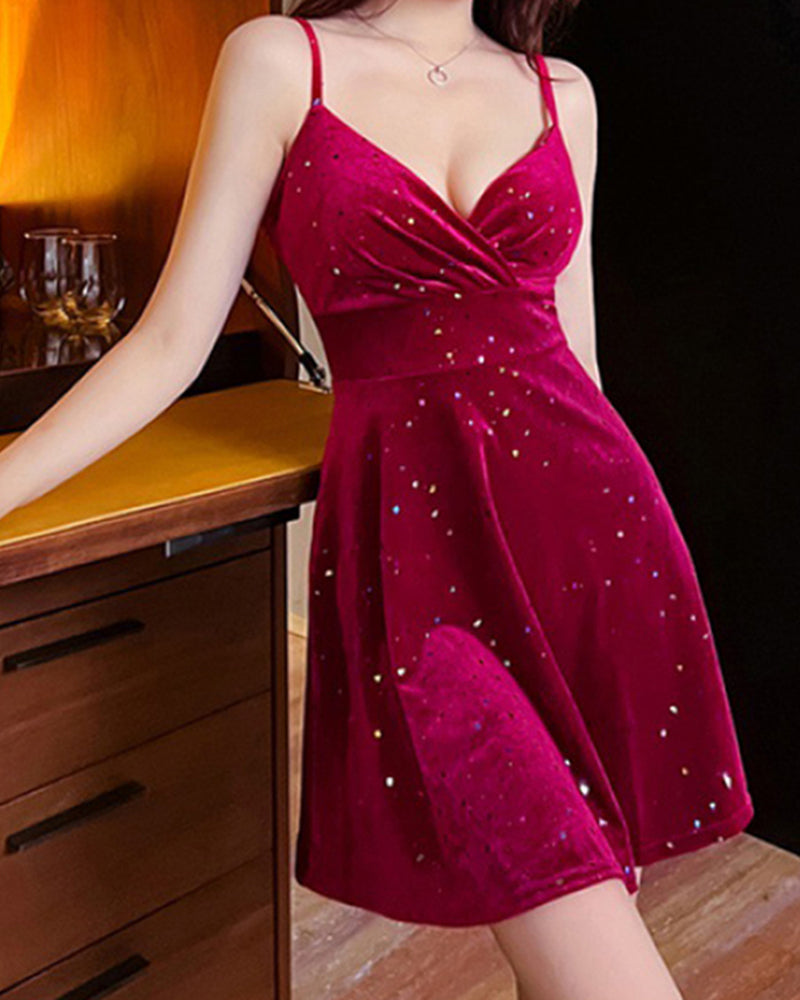 Sexy Suspender Velvet Mini Dress