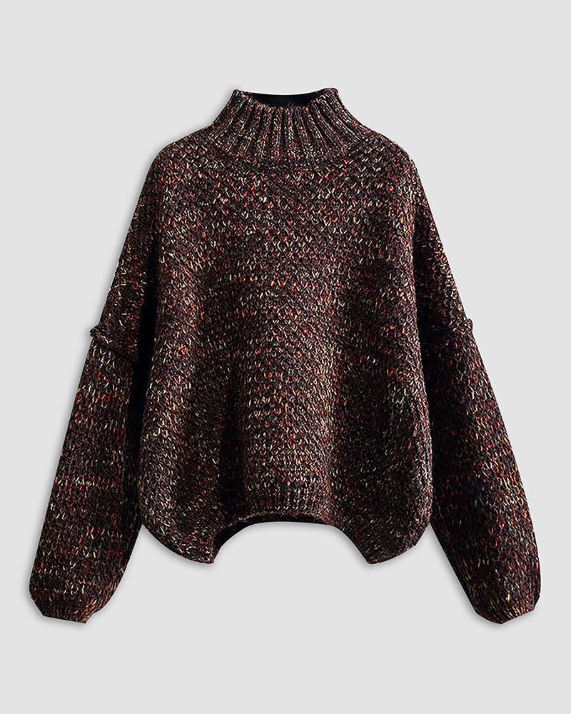 Retro Cropped Half High Neck Padded Knit Sweater