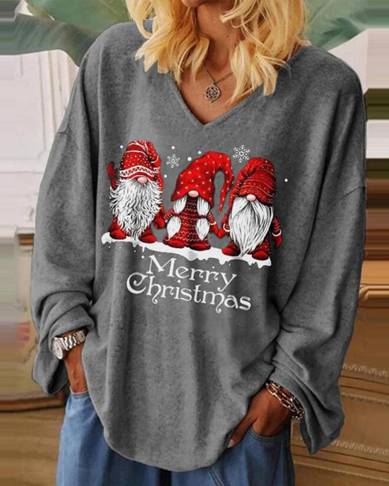 Christmas Oversized Pullover Round Neck Printed Tops