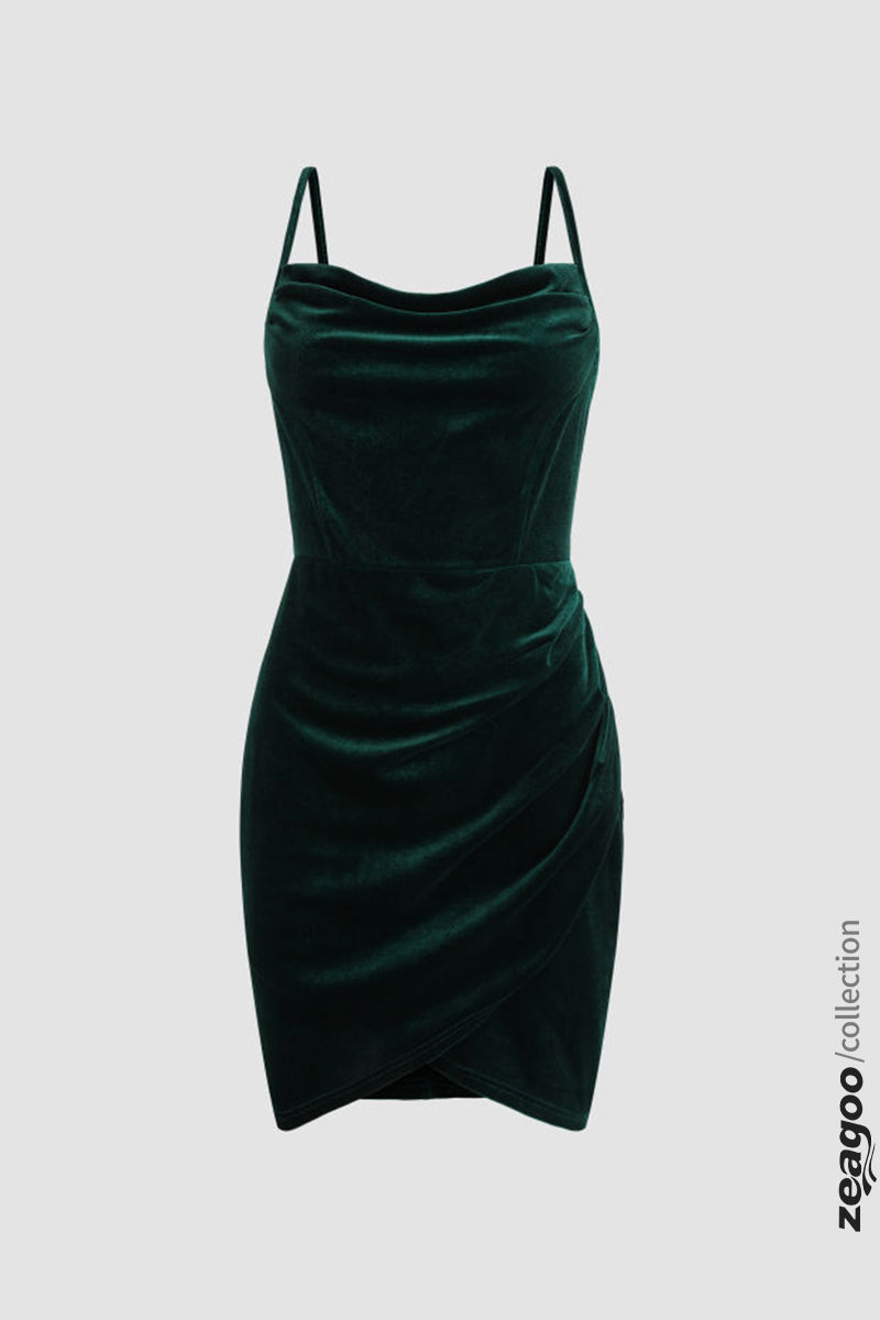 Solid Color Velvet Mini Dress