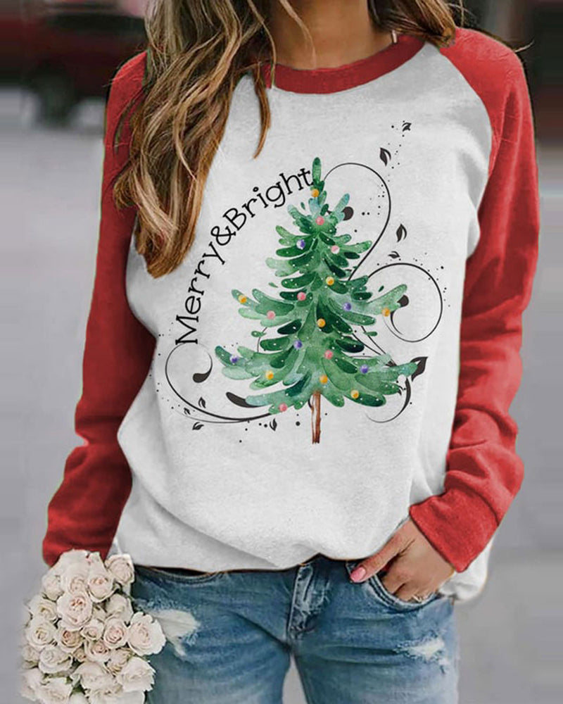 Christmas Tree Print Langarm Top
