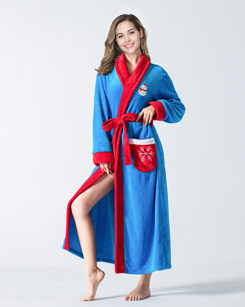 Christmas Coral Fleece Velvet Robes Pajamas with Belt