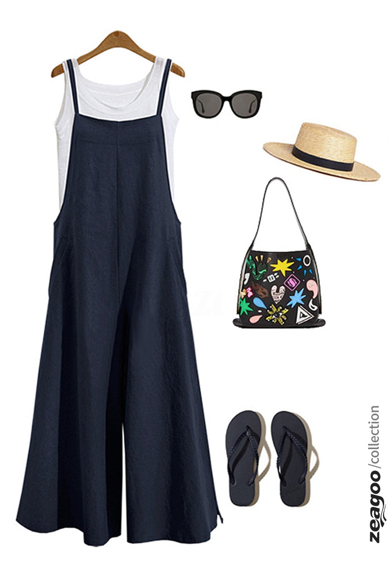 Cotton Wide Leg Jumpsuit Spaghetti Strap Romper