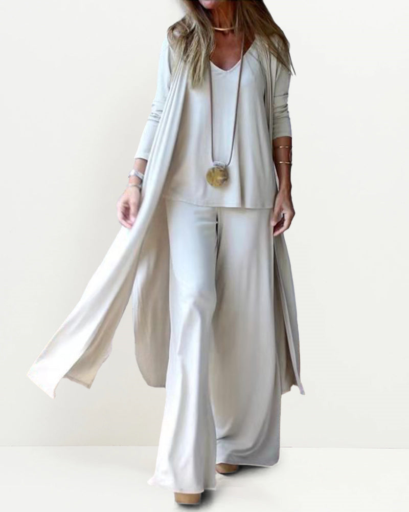 Light Grey Camisole Matching Shorts Lounge Set with Cardigan main image 0