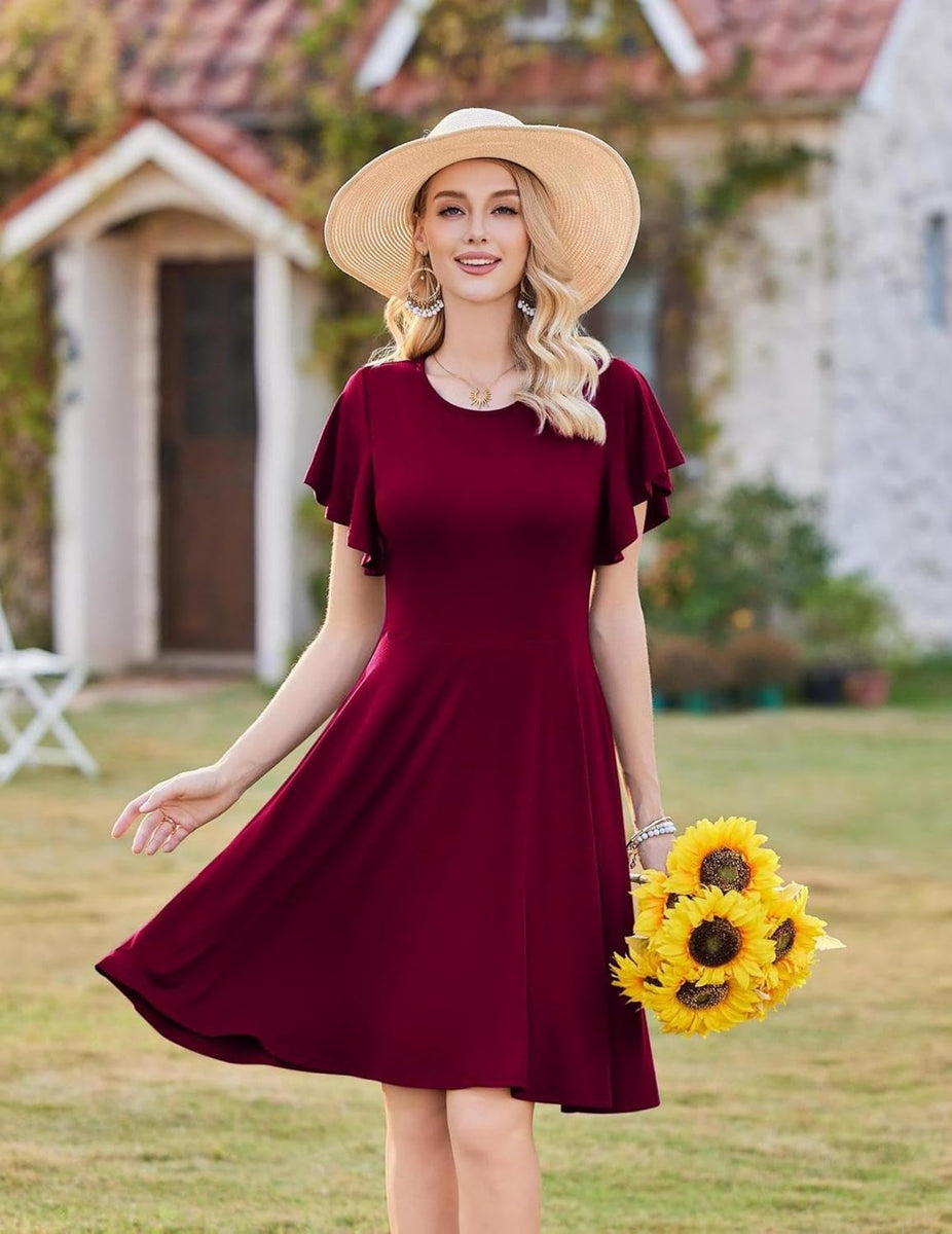 Zomerjurk voor dames, linnen, casual, V-hals, midi-jurk, korte mouwen, A-lijn, strandjurk, zonder accessoires, A groen, L