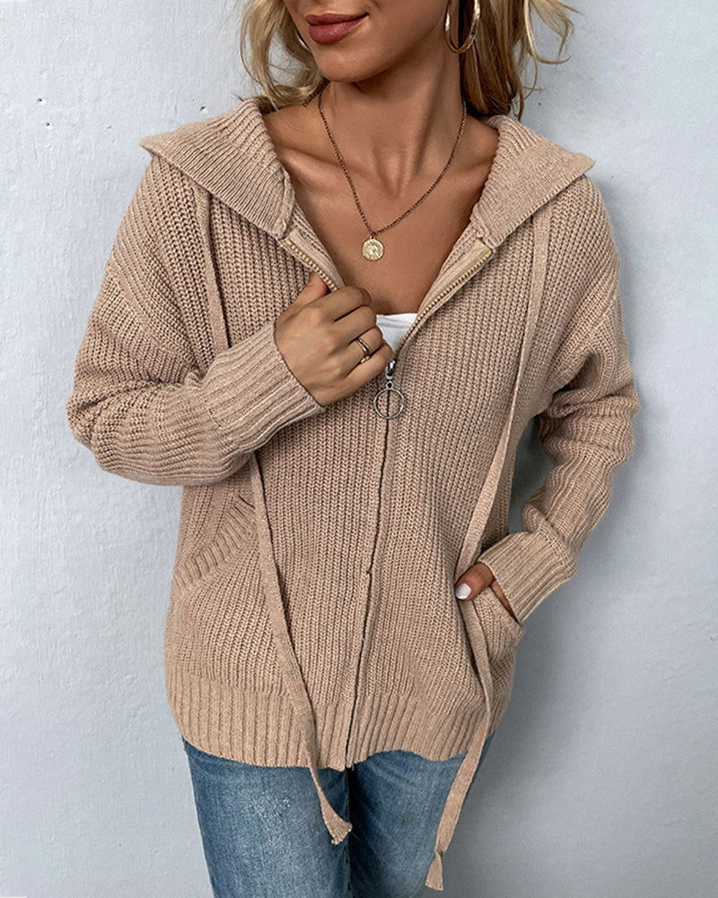 Casual Long Sleeve Cardigan Zipper Knit Jacket for Women main image 1