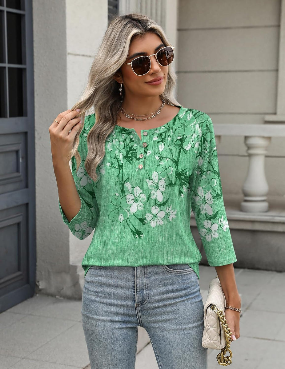 3/4 Length Sleeve Tops For Womens Dressy Casual V Neck...
