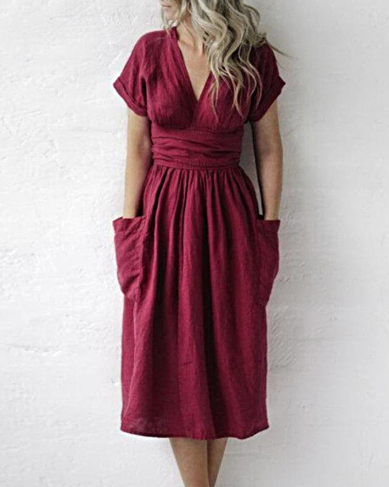 Strappy U-Neck A-Line Midi Dresses