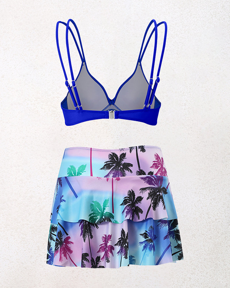 Split High Waisted Lotus Leaf Edge Printing Bikini Swimsuit Zeagoo 5456