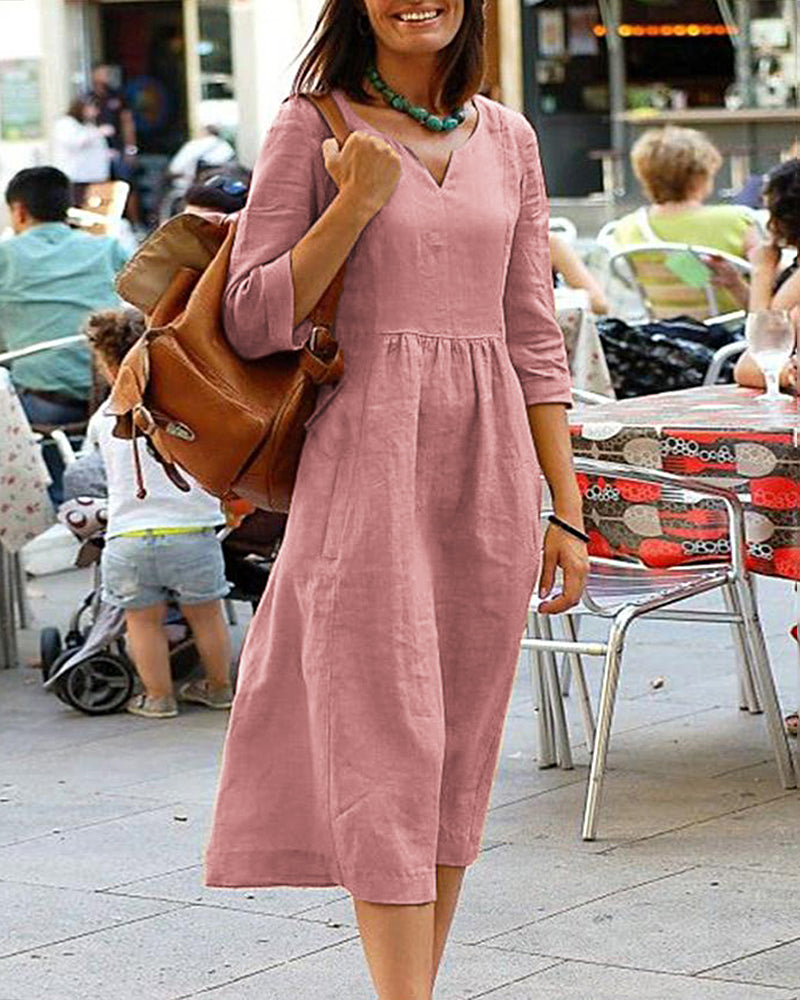 Loose Cotton Linen Beach Dresses Solid Color High Waist Elegant Party