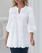 Zeagoo Lace Crochet V Neck Half Sleeve Embroidery Button Down Blouses Casual Shirts