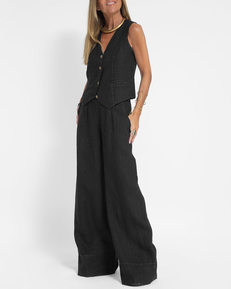 Sleeveless pleated vest wide-leg cropped pants casual suit main image 1