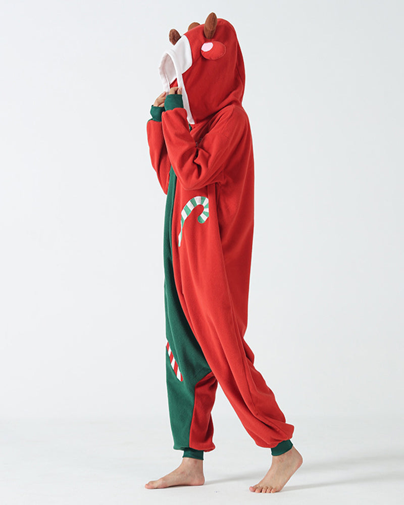 Christmas Deer One Piece Pajamas Cartoon Cosplay Animal Jumpsuit