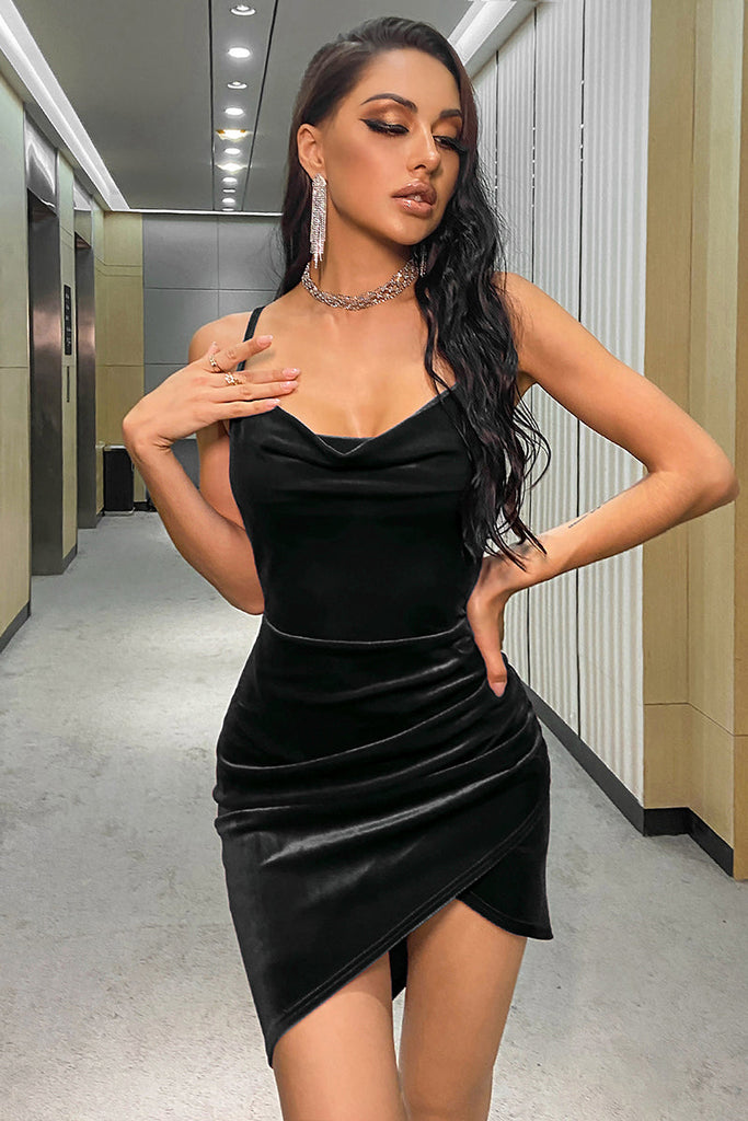 Cowl Neck Velvet Cami Dress