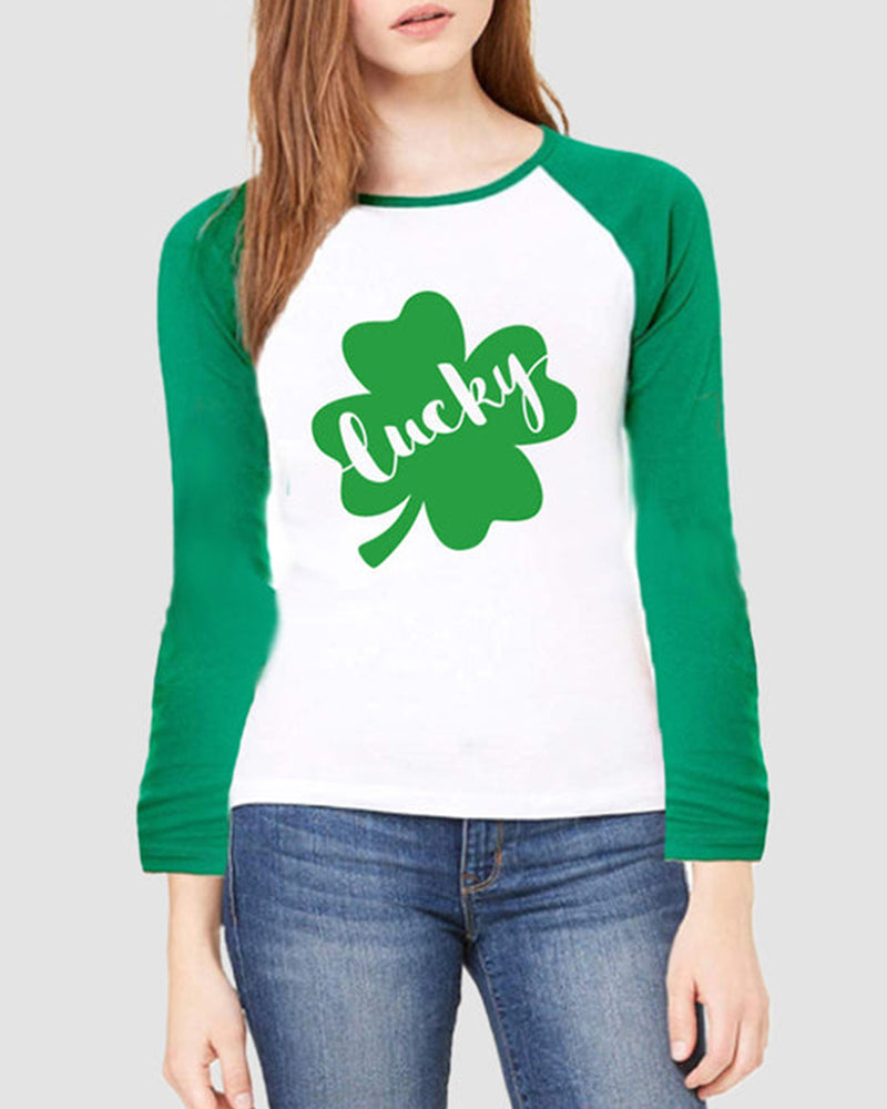 Patchwork Casual Long Sleeve Crewneck Graphic Top Shirt