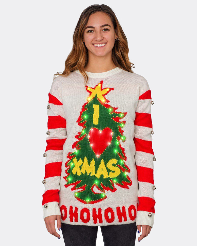 Christmas Tree Bell Sleeve Knitted Sweater