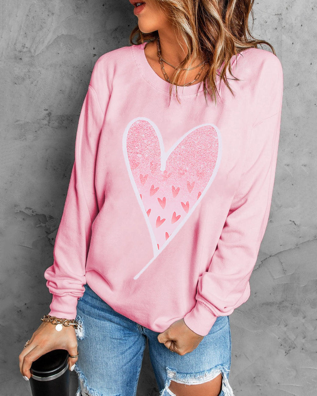 Valentine's Day Heart Crewneck Sweatshirt for Women Cute Shirts Long sleeve