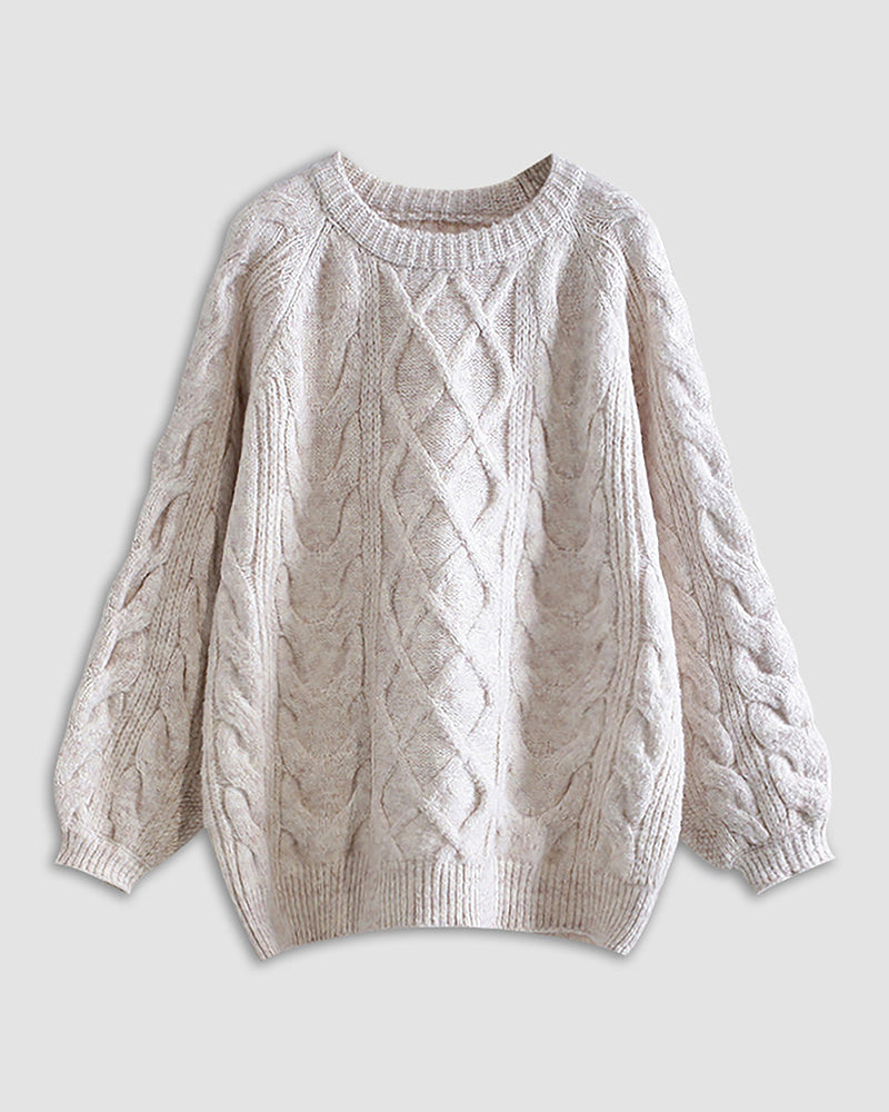 Retro Braided Mid-length Knitted Sweater