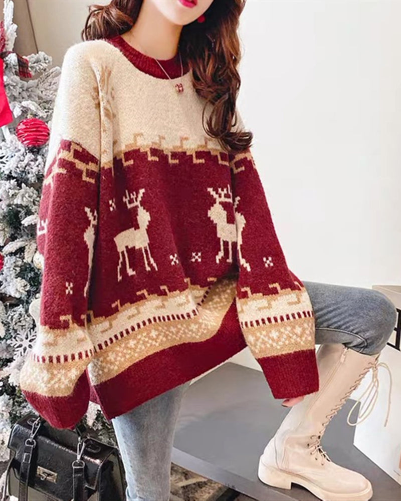 Christmas Elk Loose Knitted Sweater