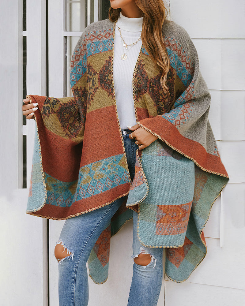 Geometric Print Cape Scarf Tops