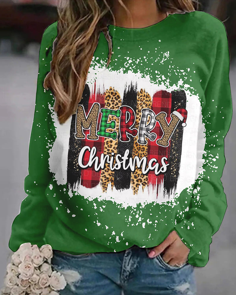 Christmas Letter Print Round Neck Long Sleeve Sweatshirts