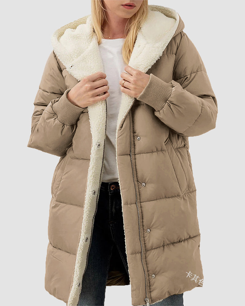 Solid Color Single-breasted Zip-up Hooded Cotton Jacket