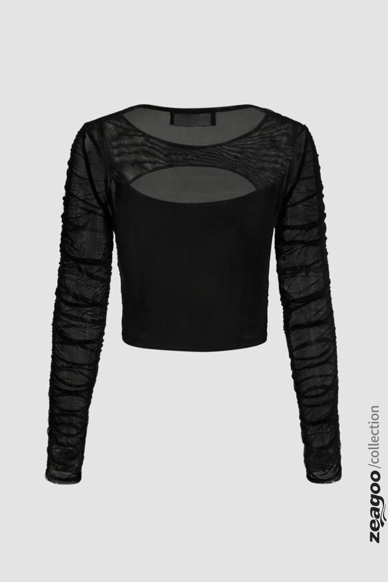 Hollow Out Voile Crop Top