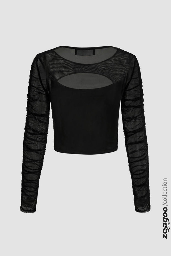 Hollow Out Voile Crop Top