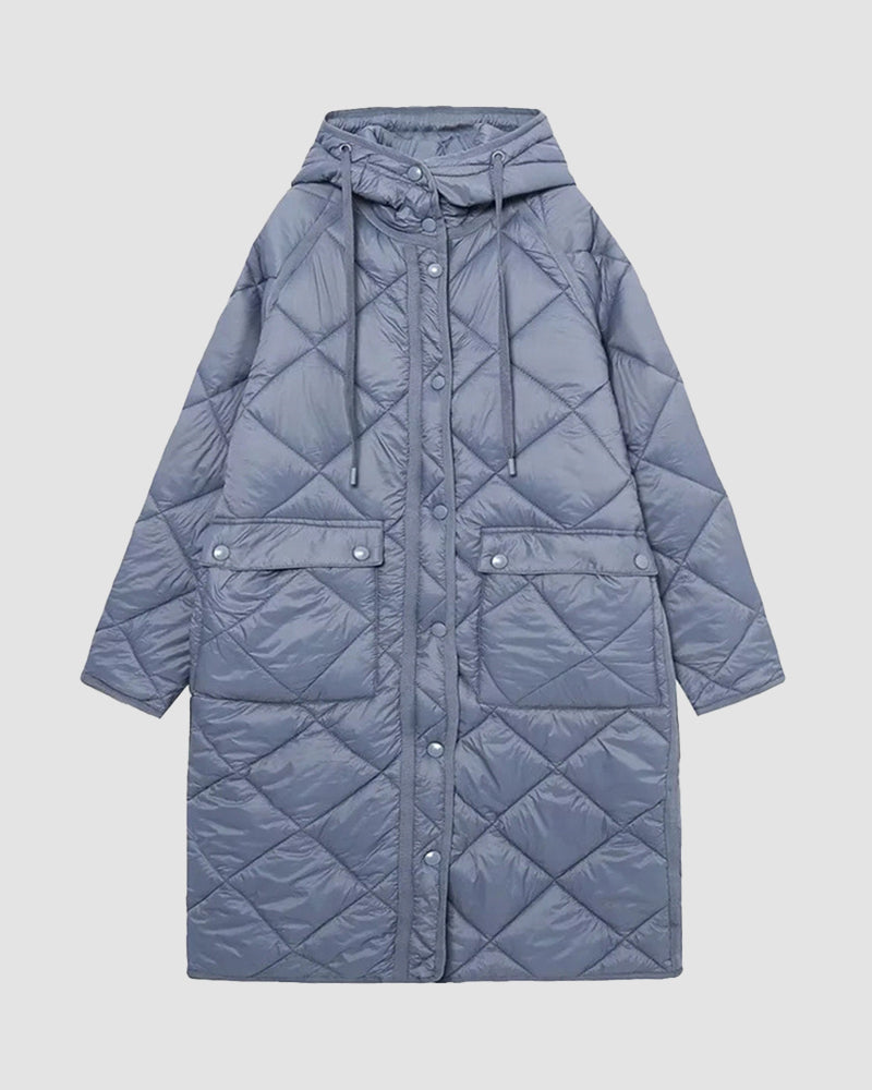 Mid-length Diamond-hooded Cotton Coat