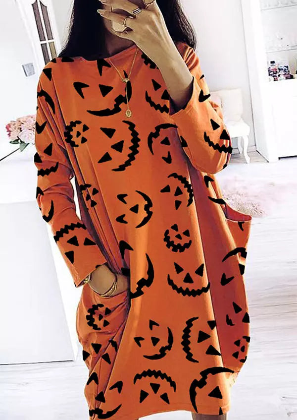 Pumpkin Face Pocket Mini Dress