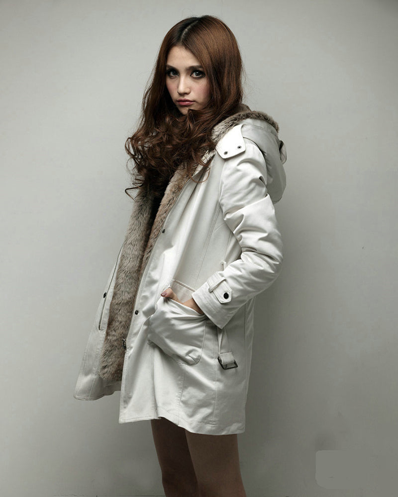 Long Plus Velvet Puffer Jacket Zipper Hoodies Outerwear