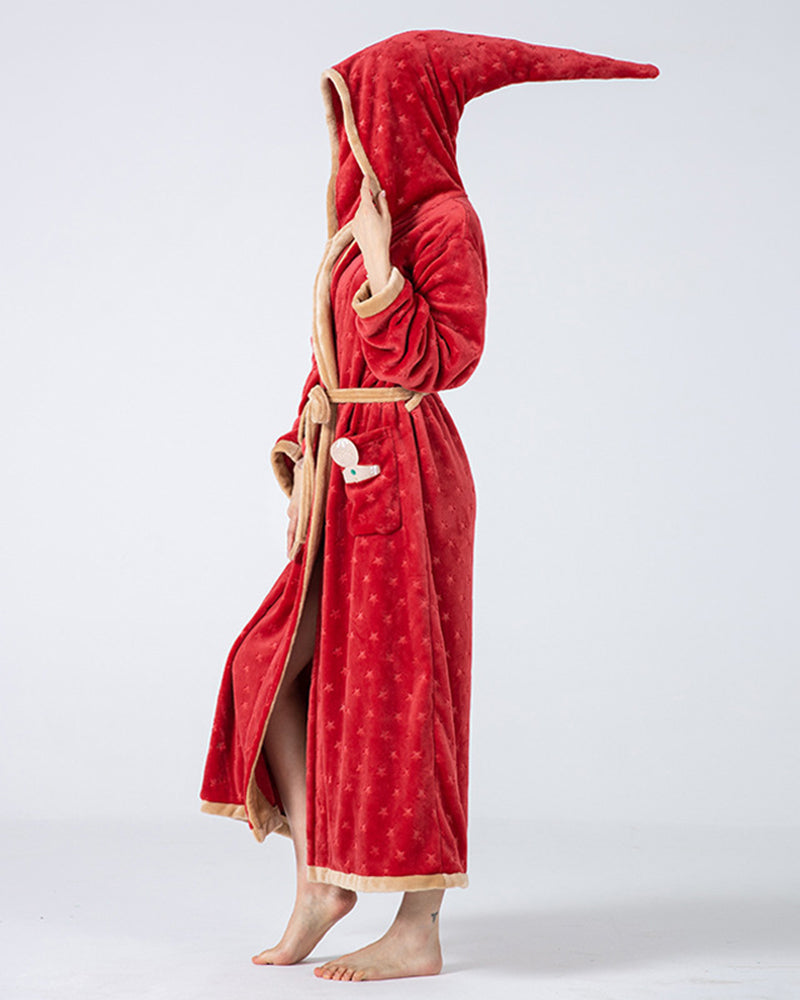 Flannel Hooded Pajamas Coral Fleece Velvet Robes with Belt